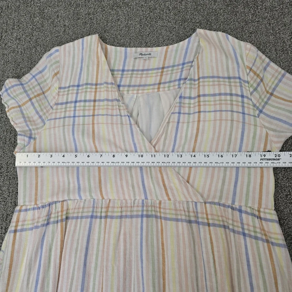 Madewell Clara Linen Blend Wrap Midi Dress Pastel Plaid Cottagecore Size L - Picture 5 of 8